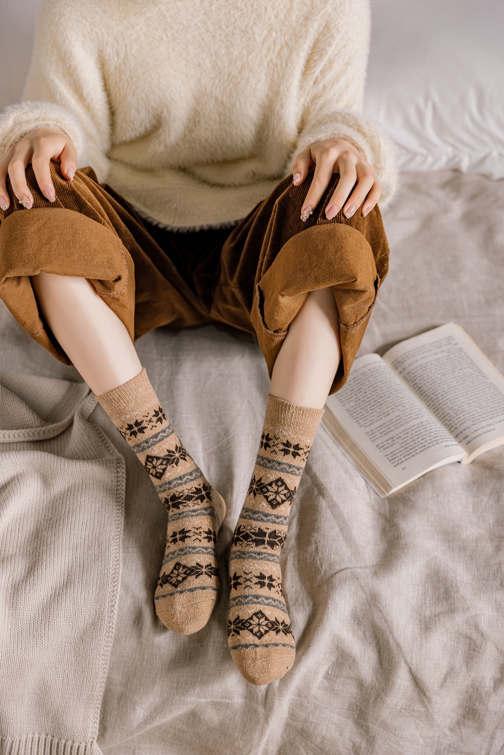 姿秀可豹纹袜子女袜潮冬天加厚堆堆袜日系菱形驼色长