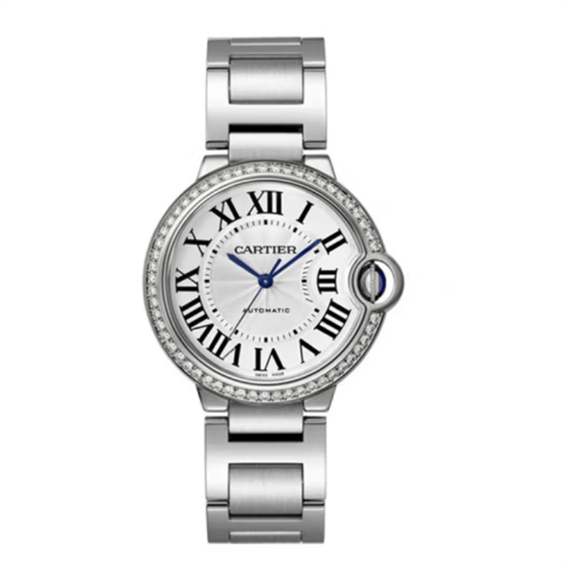 卡地亚cartier蓝气球系列机械机芯女士腕表36mm钢带银盘钻w4bb0024