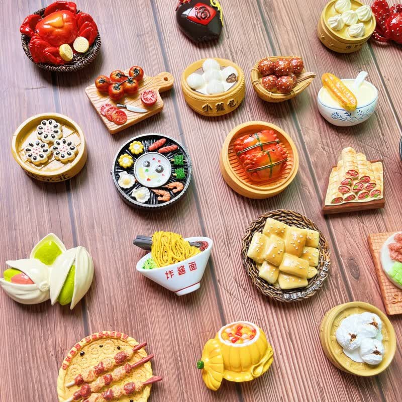 冰箱贴创意特色仿真美食豆浆油条麻辣烫薯条3d立体磁贴冰箱磁力贴子木