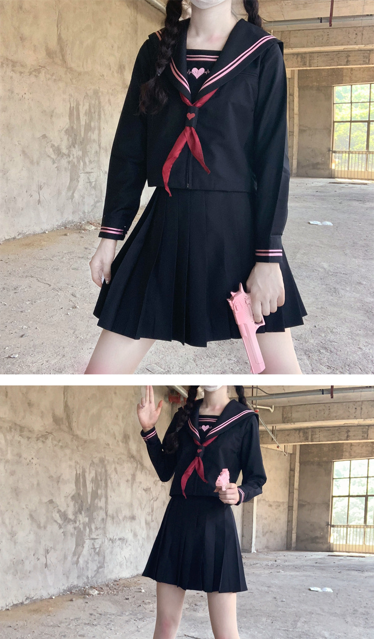 神北jk原创动感甜心正版jk制服裙白色不良水手服学生套装长袖长袖黑色