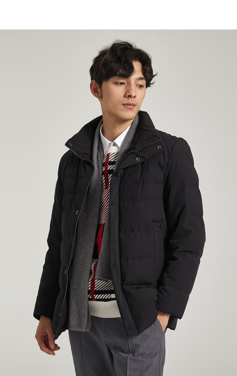 利郎羽绒服男立领商务休闲2021冬季新款保暖休闲中长款男羽绒服90%白