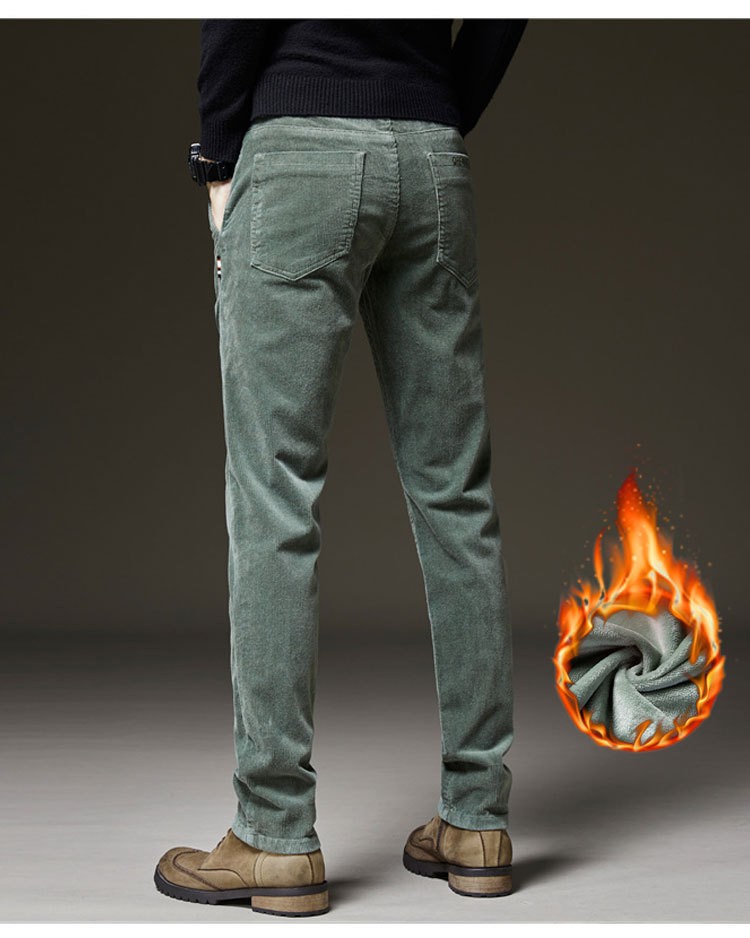 九牧王男装高端品质冬季加绒裤子男加绒加厚灯芯绒男裤修身小脚细条绒