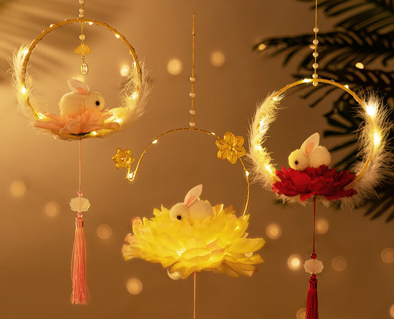 中秋节兔子灯笼儿童手工diy制作材料幼儿园2022七夕手提花灯d款纳福扇