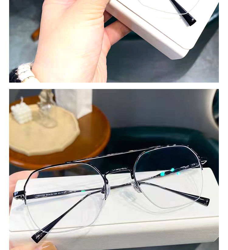 佐圣菲眼镜近视男款帅气防蓝光辐射可配度数金属金丝双梁半框大框眼镜