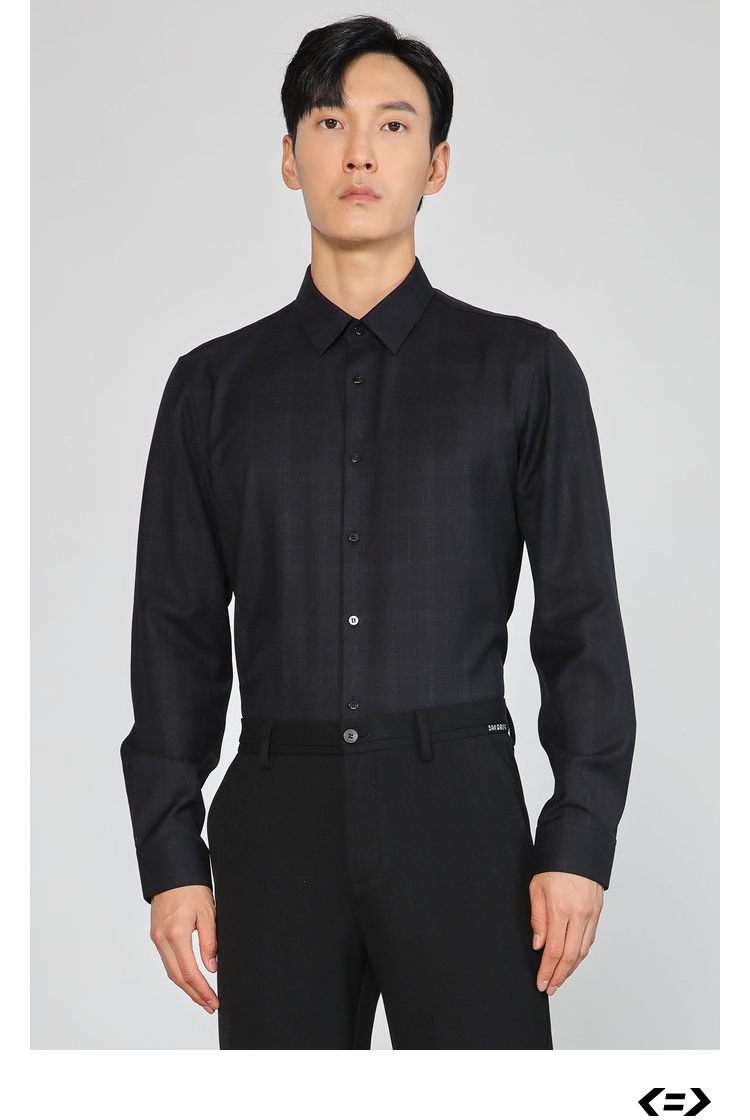 利郎轻时尚lilanz男装秋季新款衬衫男羊毛暗条纹休闲商务长袖衬衣q1qz