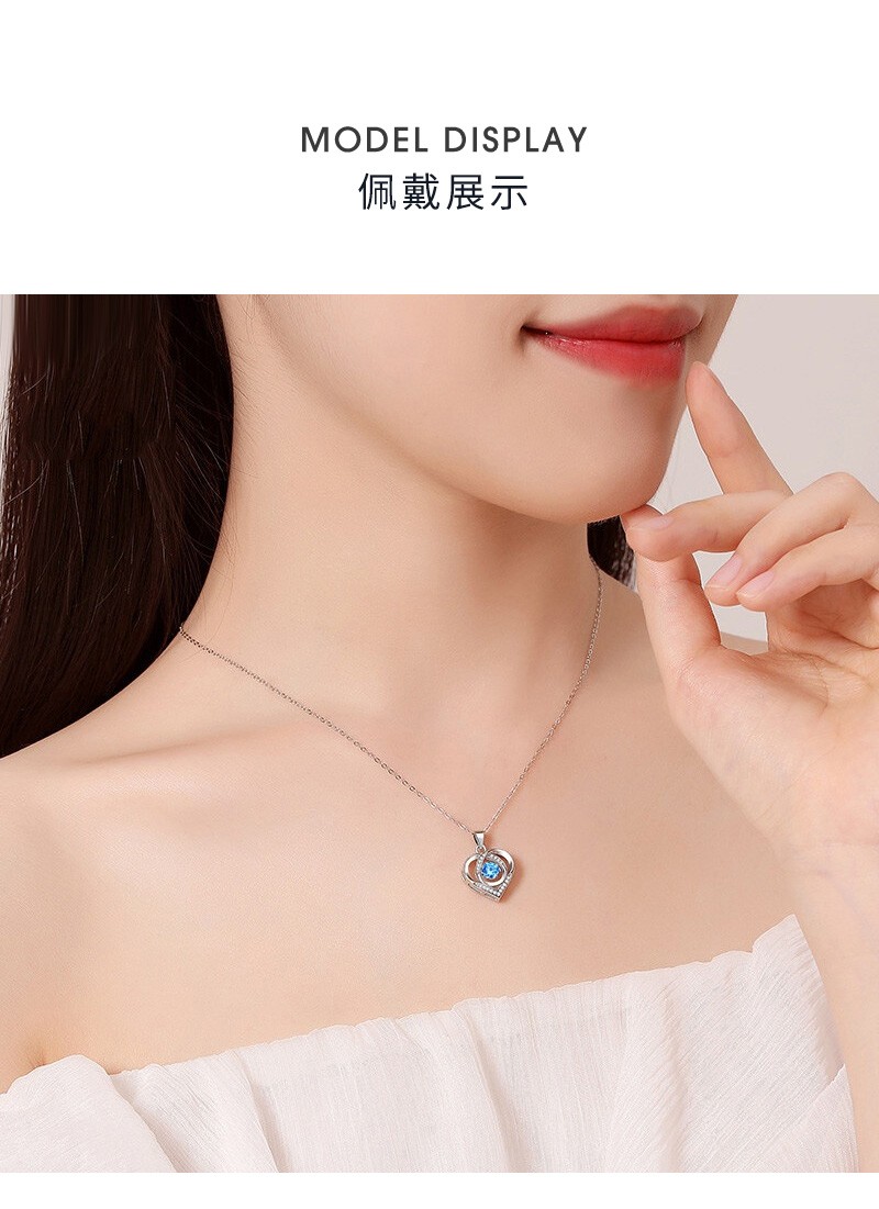 N2IT跳动的心925银项链女款灵动吊坠时尚百搭女士学生七夕情人节送女友老婆生日TY 芯动项链蓝色-玫瑰花礼盒