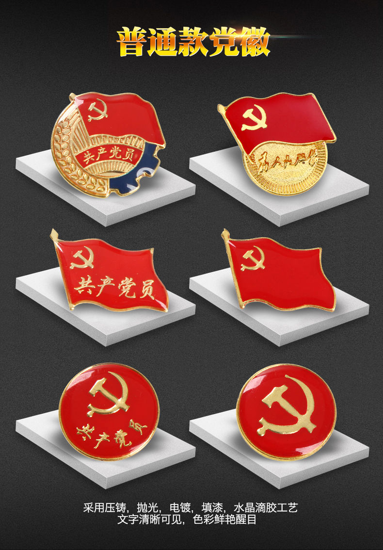标准型党徽中国共青团团徽胸章胸针别针为人民服务党徽党员徽章 五星