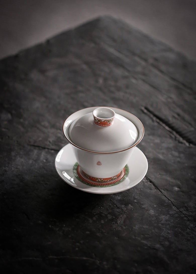 德化陶瓷旗舰店扒花陶瓷三才盖碗创意故宫花纹大茶碗功夫茶具茶杯