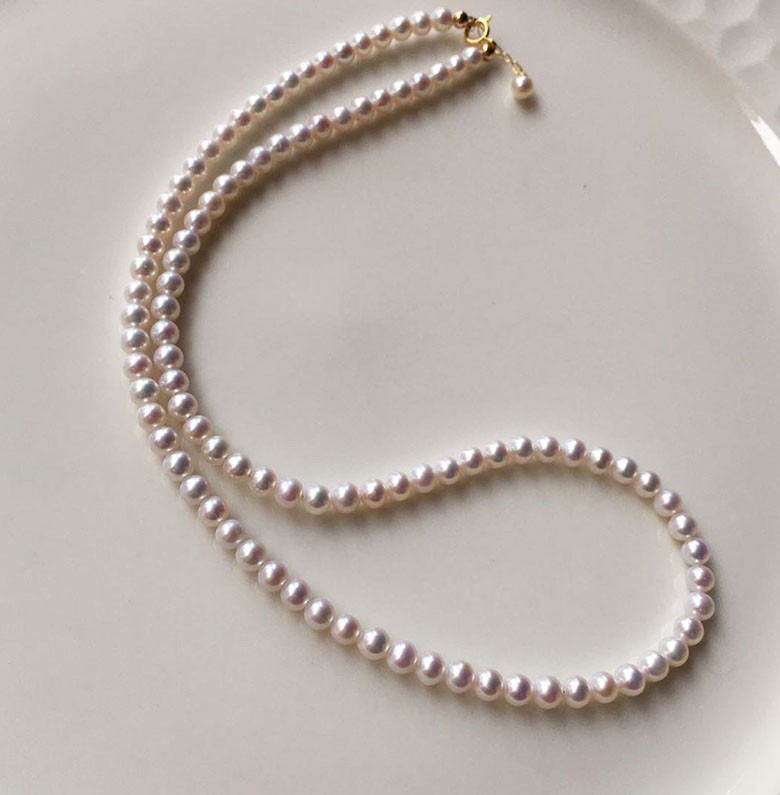 akoya天然日本花珠彩凛海水小珍珠项链女迷你天女正圆锁骨调节链18k廷