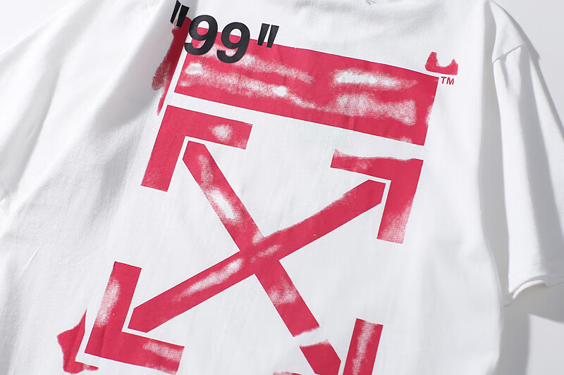 offwhiteow19ss欧美风潮牌offowwhite99号红色涂鸦短袖箭头情侣嘻哈