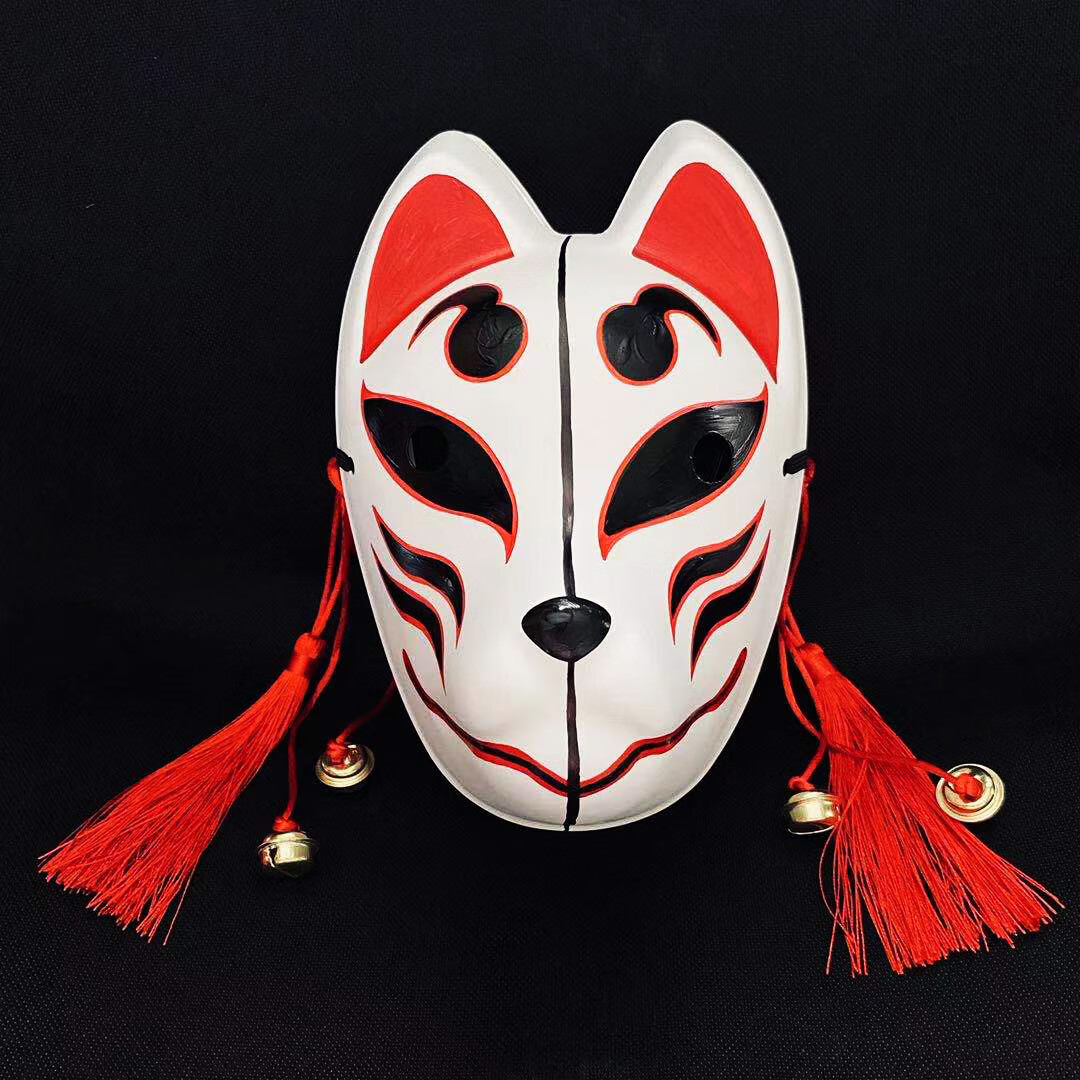 狐狸面具带耳朵手绘 萤火之森面具 日本狐狸面具 和风手绘面具 稻荷神
