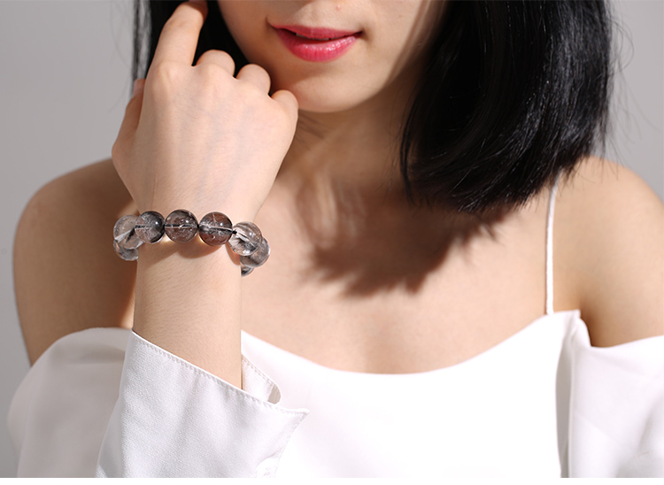 天然黑银钛晶手链男女款黑发晶钛晶猫眼手串辉锑矿黑水晶猫眼石 9mm