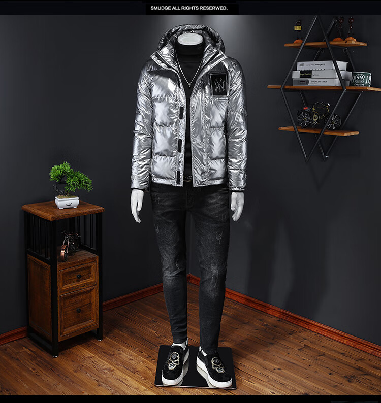 酷奇酷琦双g家2022高端冬季白鸭绒黑色连帽亮面时尚羽绒服欧货休闲