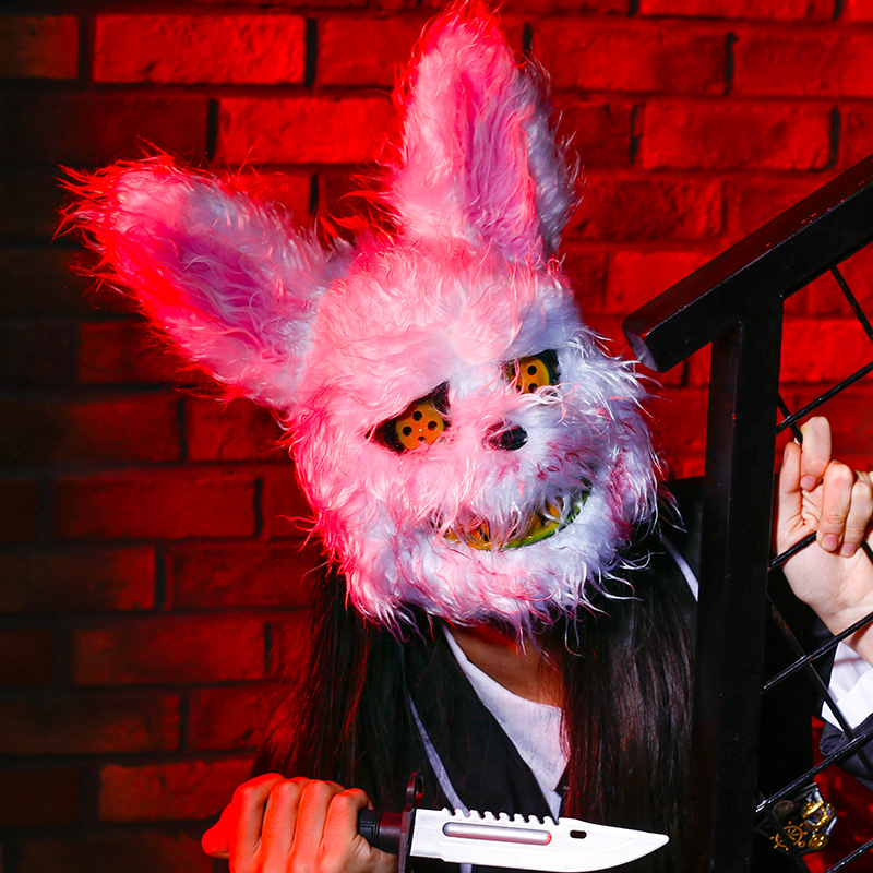 同款血腥兔子面具毛绒cos万圣节恐怖兔面具可爱动物面具血腥吓人兔