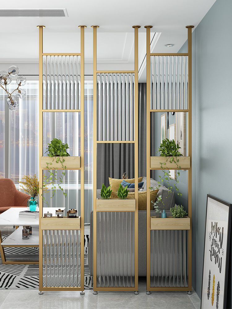 基梵迪现代简约长虹玻璃屏风客厅隔断装饰金属镂空遮挡玄关装饰洗手台