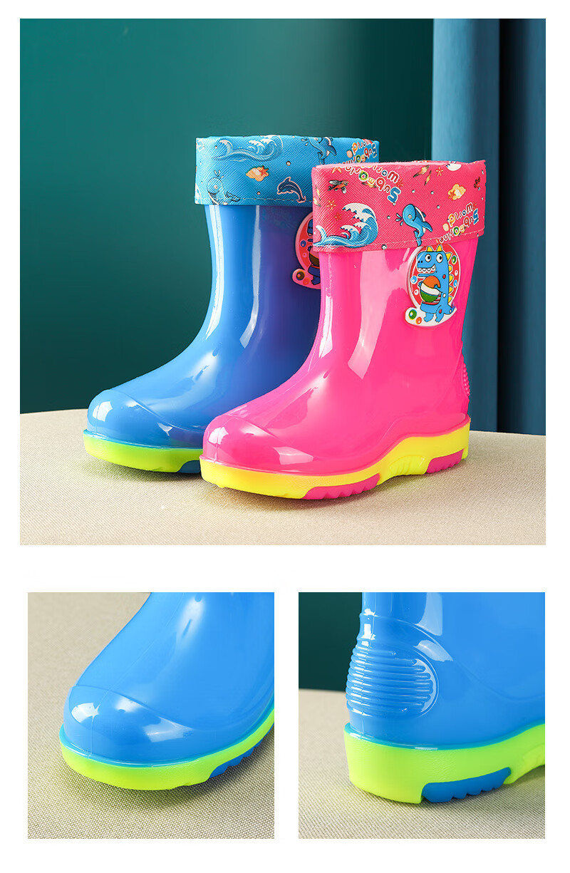 迪士尼夏岁儿童雨鞋加绒儿童雨靴女童男童水靴胶鞋水鞋1-12岁儿童穿的