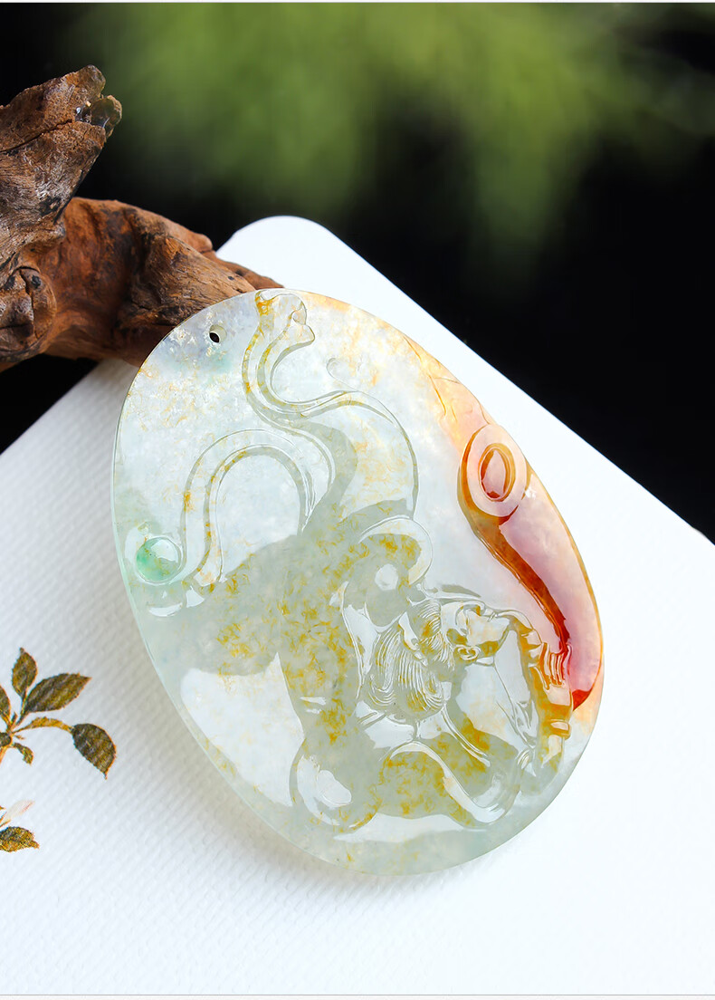 百博翡翠天外飞仙吊坠冰飘黄翡飞天仙女玉牌天然缅甸玉石a货玉佩挂件