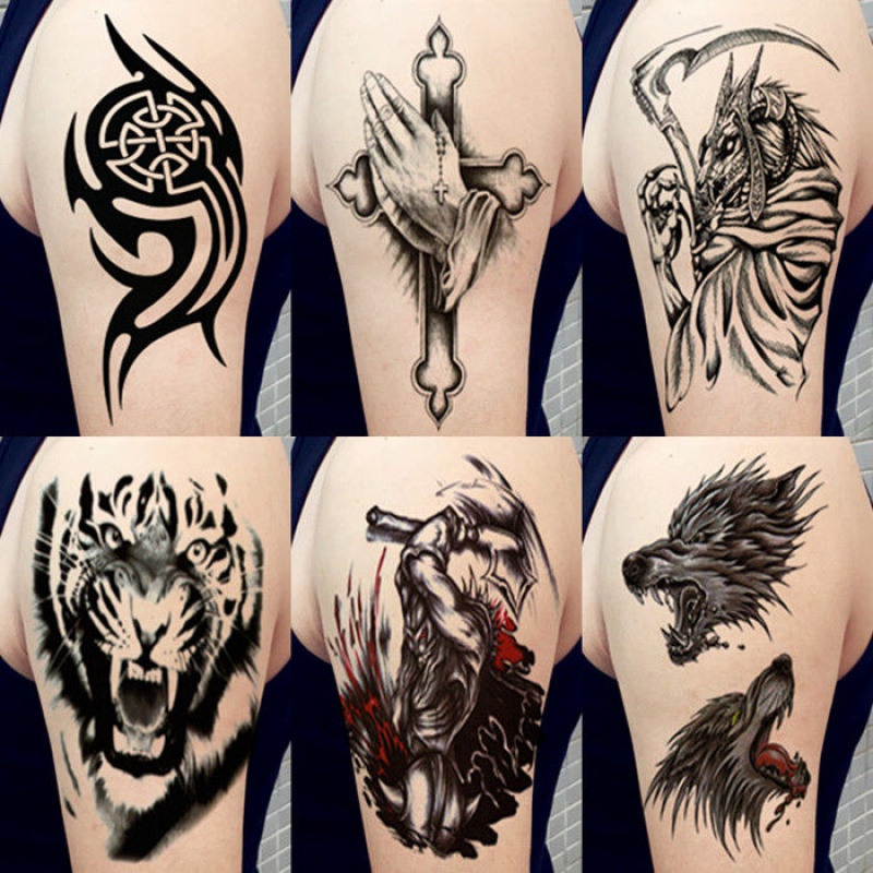 贝佳淑新品纹身贴花臂水半臂纹身贴男胸口狼头虎头飞鹰手臂图腾仿真