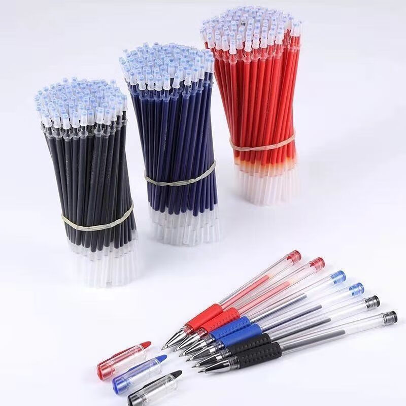 精选黑笔芯05mm中性笔芯全针管头蓝色红色碳素笔芯学生用水笔芯旭泽