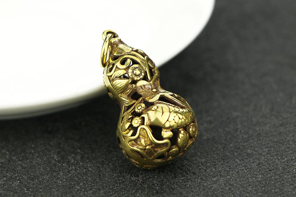 荷花鱼黄铜葫芦小挂件铜钥匙扣挂件汽车吊件直供家居摆件装饰品做旧