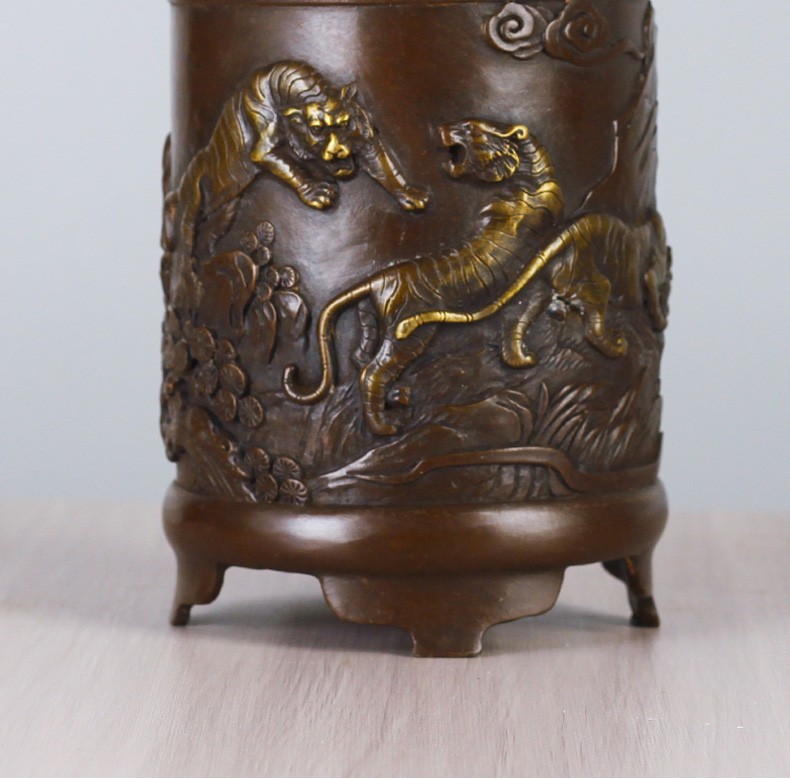 聚玄轩纯铜笔筒摆件家居客厅饰品办公室中式铜笔筒书房装饰品办公桌