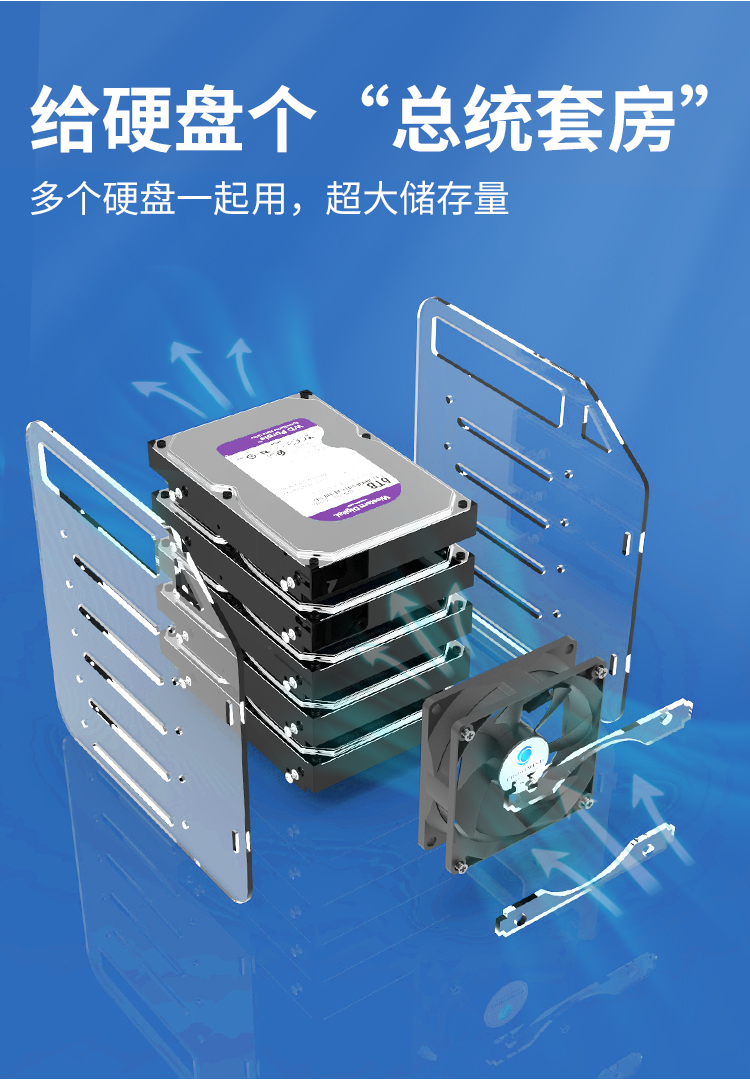 台式电脑35英寸机械硬盘架透明亚克力多盘位固定外置扩展支架托架白色