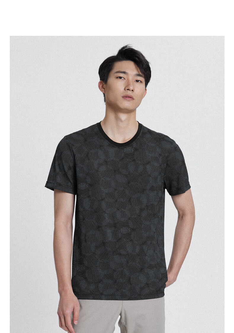 利郎官方 短袖t恤2022年夏季满印潮流圆领短t男 黑绿(21xtx1221y) 170