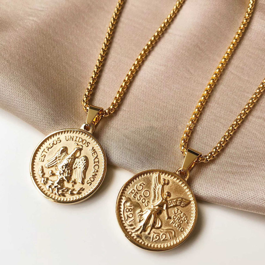 fazu法族50比索金币项链潮人男女说唱嘻哈钛钢复古纪念硬币吊坠情侣配