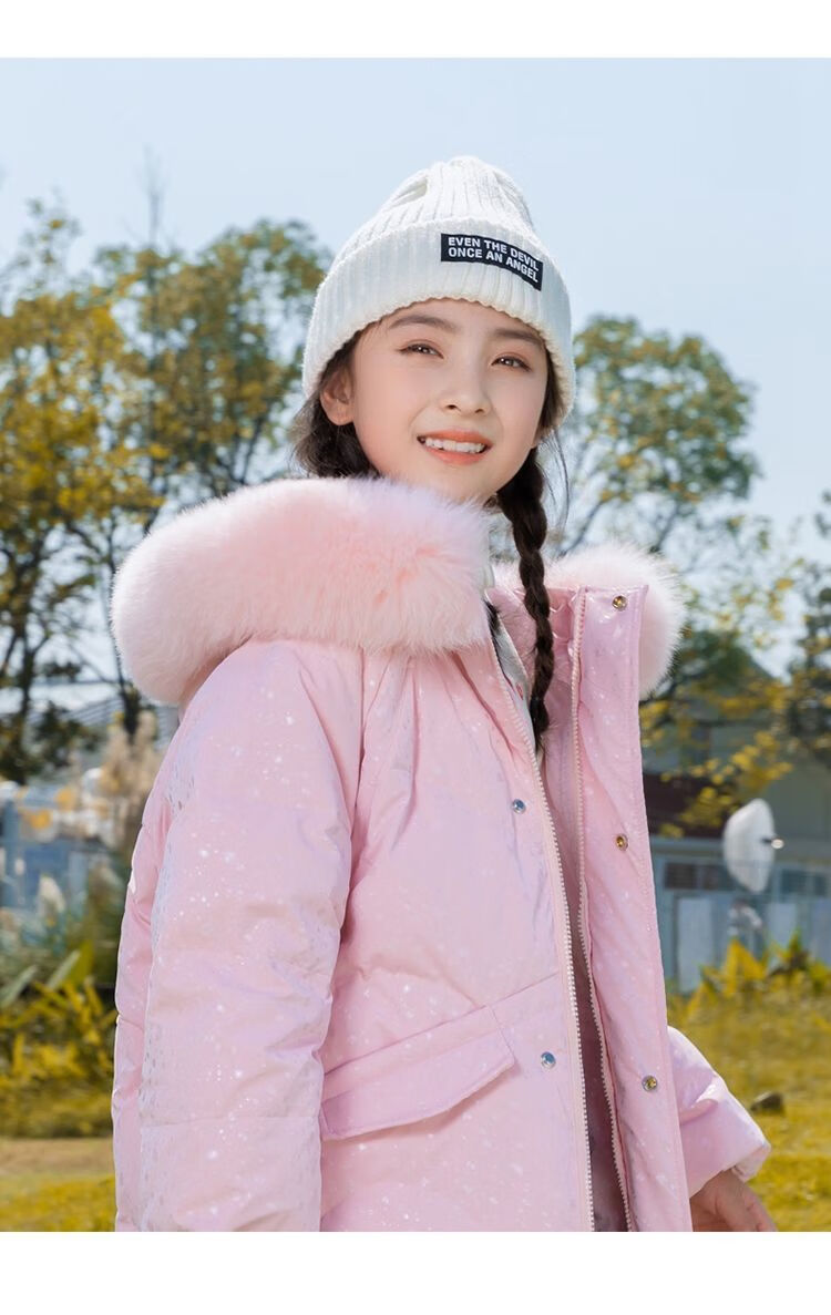 迪士尼disney811岁小孩儿童羽绒服女童中长款新款洋气中大童装加厚亮