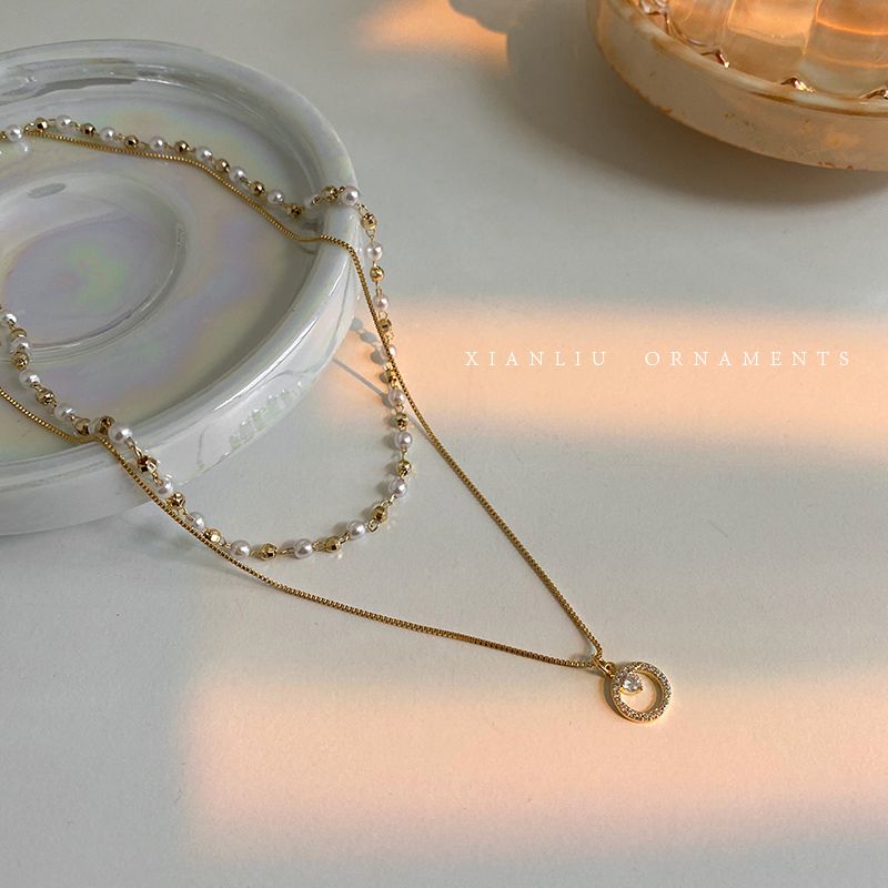 dayilaiins冷淡风双层珍珠配饰项链2022年新款女感轻奢小众锁骨链图片