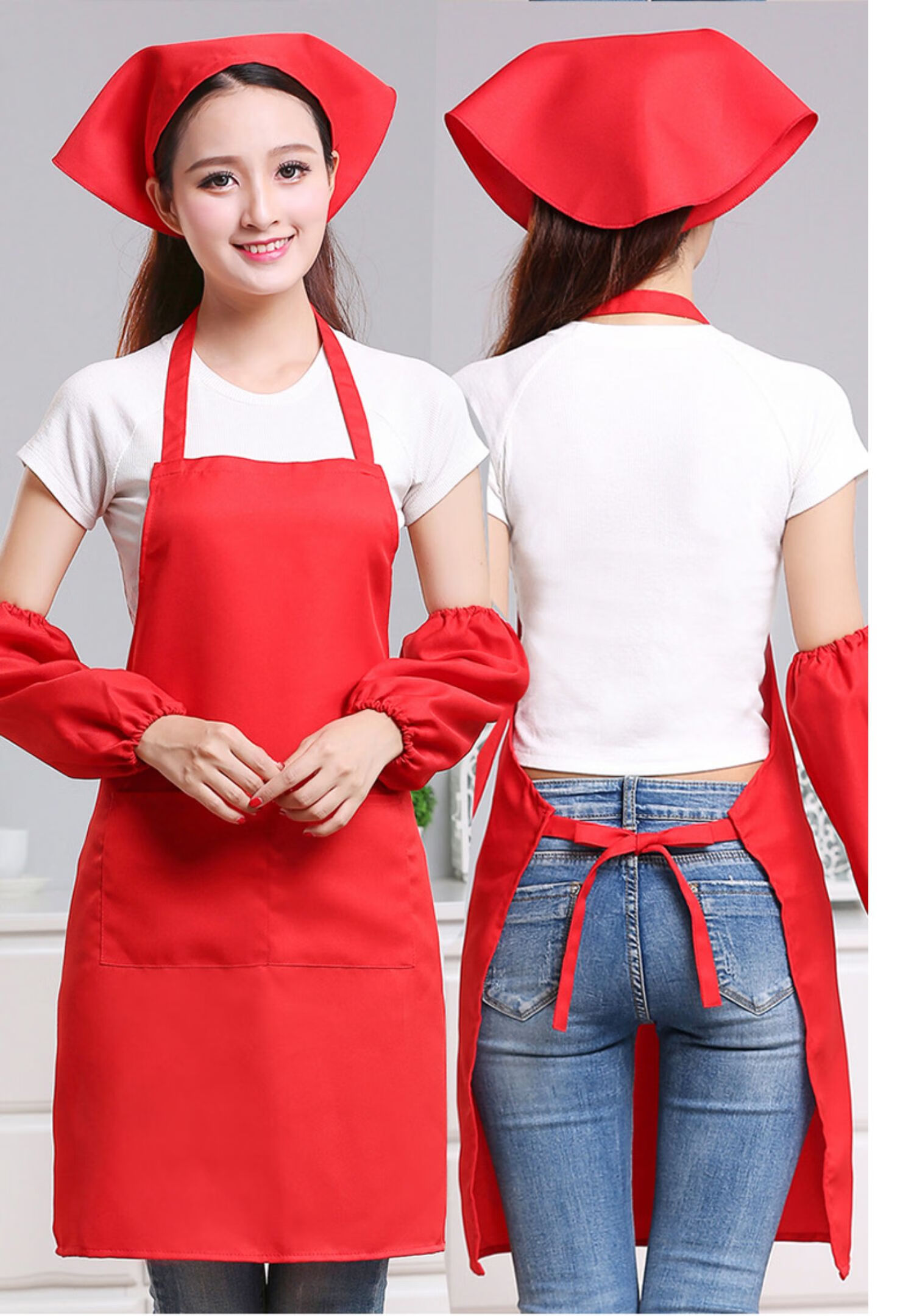 饭店女服务员三角巾工作帽厨师帽男厨房餐厅纯色简约包头头巾logo工装