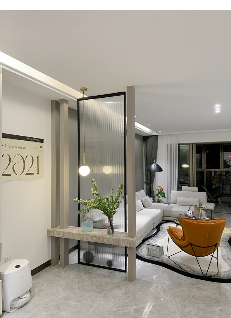 定制极简入户夹丝隔断屏风超白长虹钢化玻璃隔断餐客厅现代轻奢