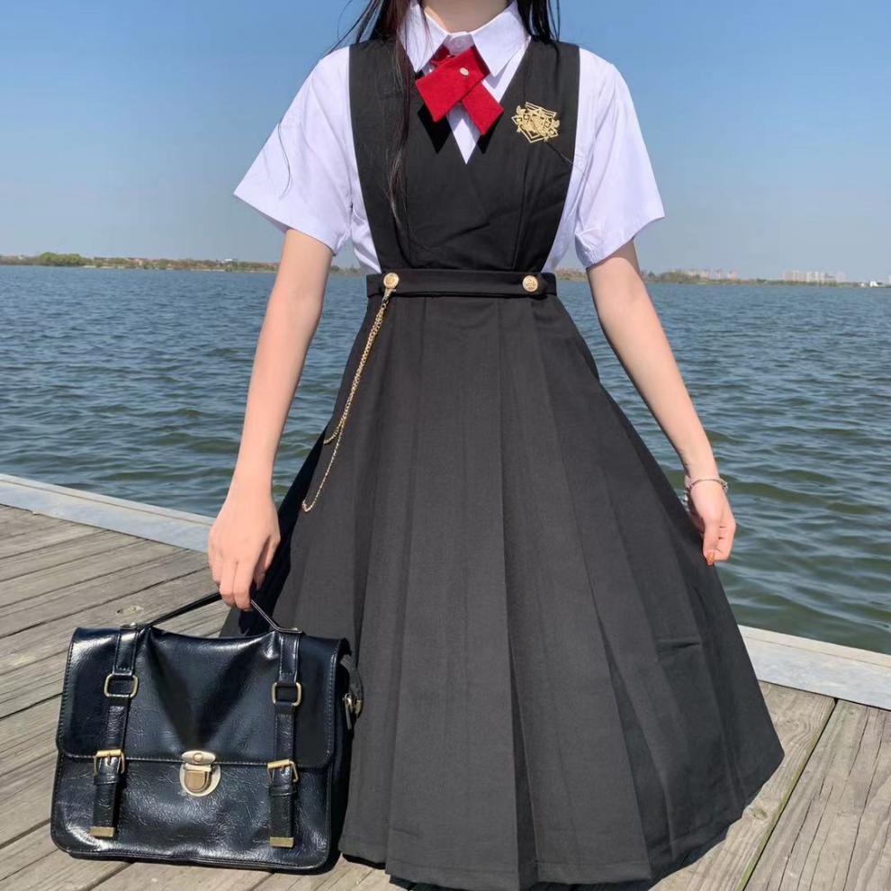 jk长裙 jk制服套装日系jk制服护奶裙夏季短袖衬衫学院风优等生背带