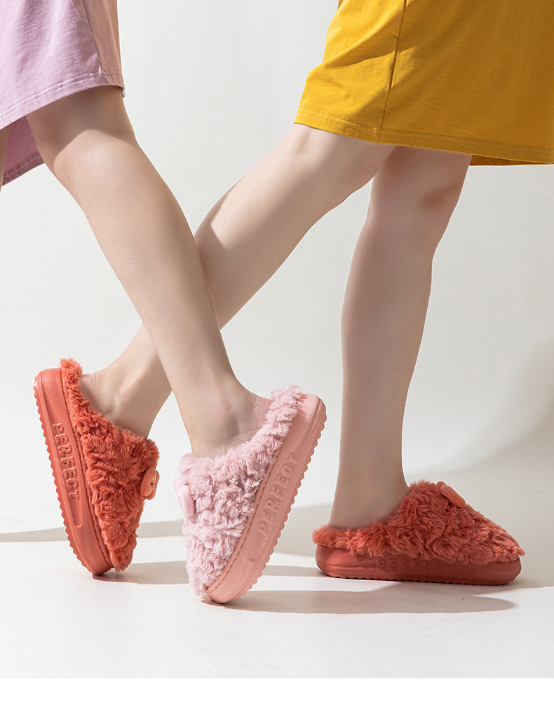 清仓特卖高质量厚底棉毛拖鞋女新款踩屎感冬季高跟增高外穿可爱网红