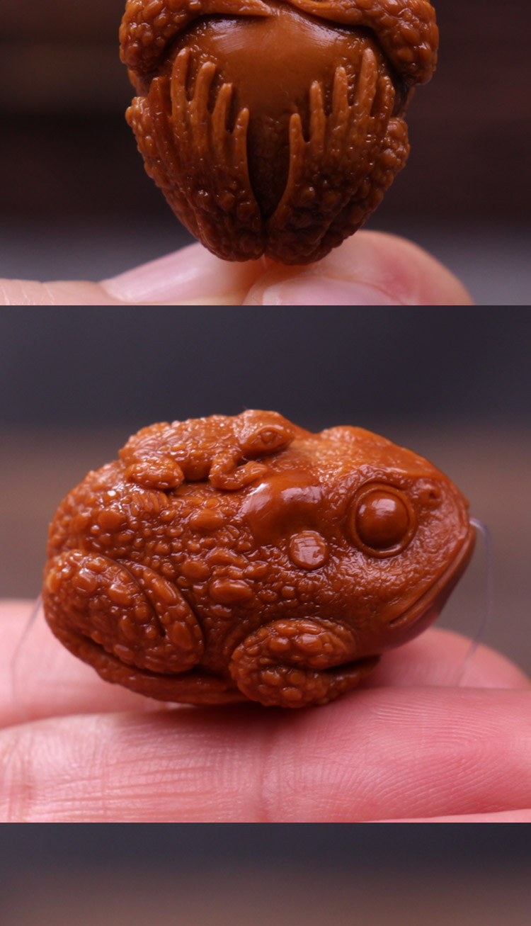 母子金蟾橄榄核单籽挂件舟山纯手工橄榄核橄榄胡核雕吊坠背云文玩手把