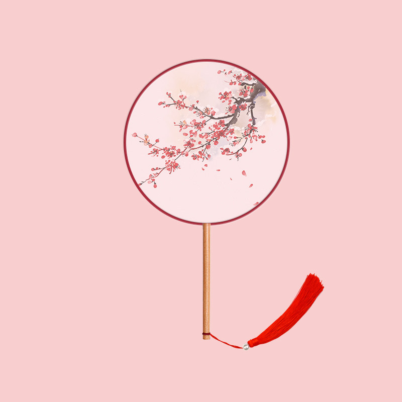 团扇古风扇子儿童夏半透长柄流苏舞蹈扇女古装汉服旗袍刺绣小圆扇 g01