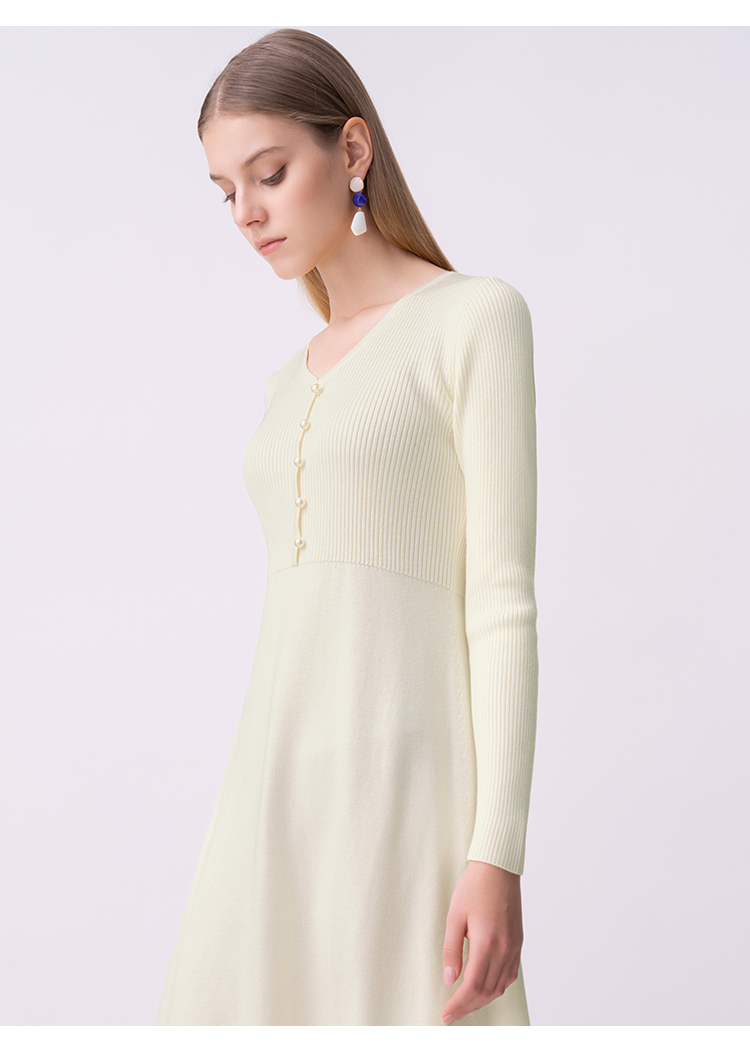 hr赫莲娜女装2022春季新款简约气质百搭打底收腰针织长袖连衣裙女黑色