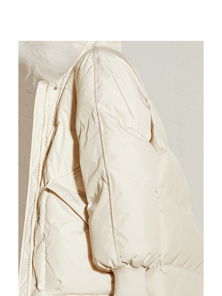 mm麦檬2021秋冬季新款米白白鹅绒中长款羽绒服女5ca281111米色15580as