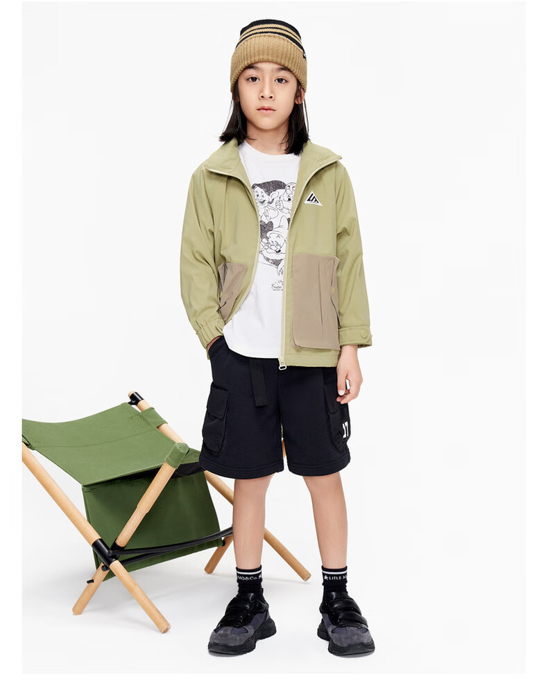 little moco童装22秋装新款男童长袖休闲夹克外套kbb3jkt018 亚麻绿色