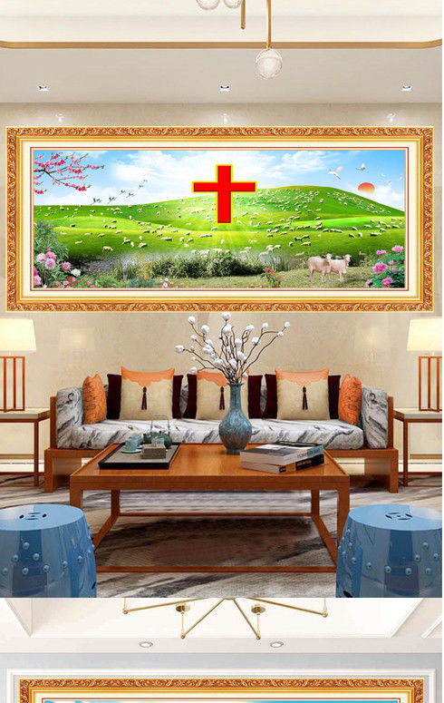 农村中堂挂画十字架贴画贴纸挂画壁画墙纸画蕊教堂会客厅中堂装饰画