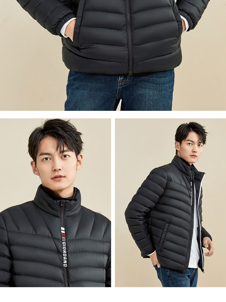 佐丹奴男装佐丹奴男装灰鸭绒品牌印花立领轻薄羽绒服0107170009黑色中