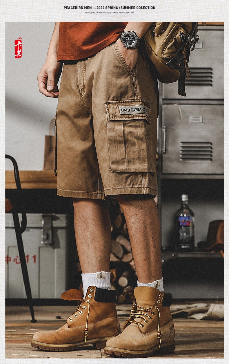 锦尚丹宁美式复古重磅工装短裤男夏季宽松直筒大码山系户外通勤休闲五