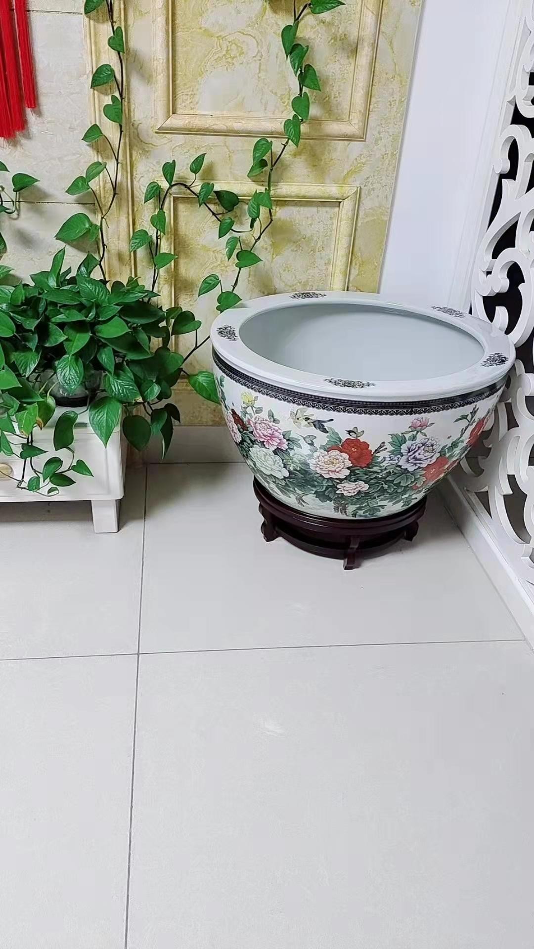 陶瓷鱼缸特大号门海大缸客厅睡莲书画庭院风水大缸客厅水缸 春色满园