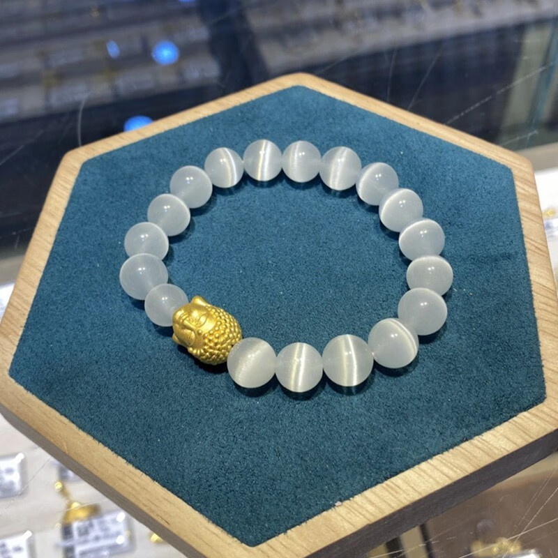 老凤凰黄金佛头手链女999足金时尚潮流猫眼石手串小众设计首饰品情人