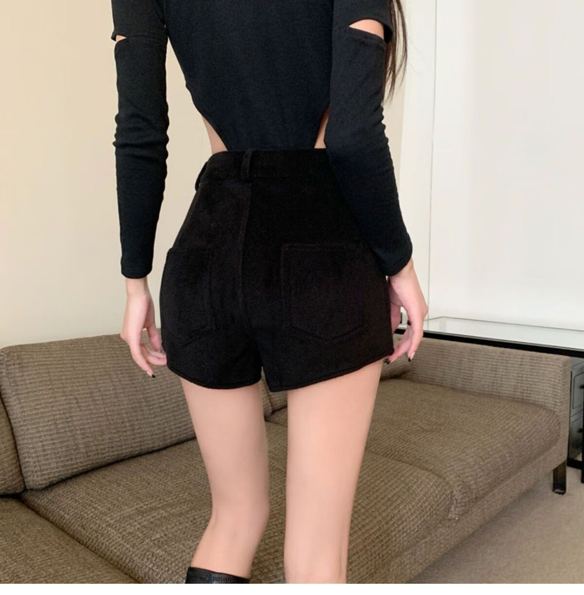 连体衣女上衣打底衫三角镂空露腰连体上衣女连裆紧身性感热辣打底衫