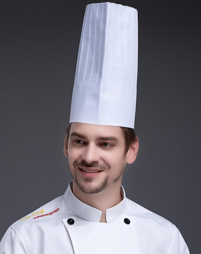 大厨帽厨师工作帽高顶布帽酒店餐饮烘焙师透气可清洗防油烟帽子白色高