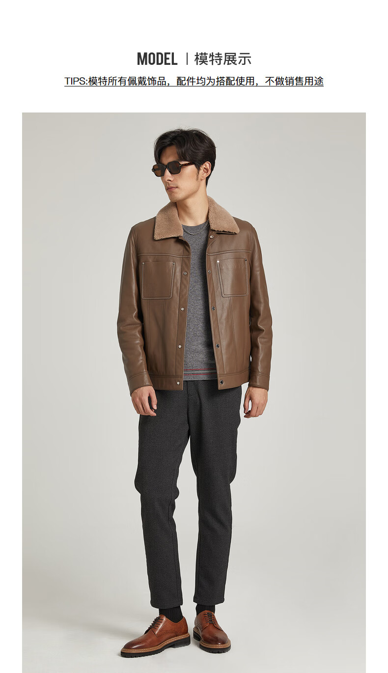 真皮皮衣男羊皮革外套2021冬季新款时尚皮夹克 土黄灰(g1dzp0041y)