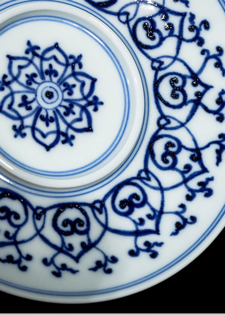 钟家窑盖碗茶杯景德镇纯手绘青花仿元宝相花柴窑三才泡茶碗茶碗