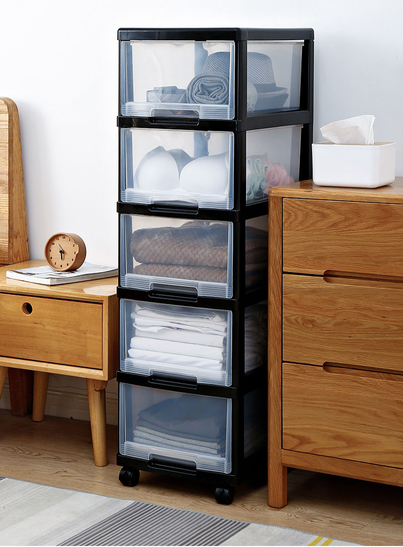 多层带轮塑料抽屉式收纳柜玩具整理箱透明储物柜衣物收纳箱新款白框4