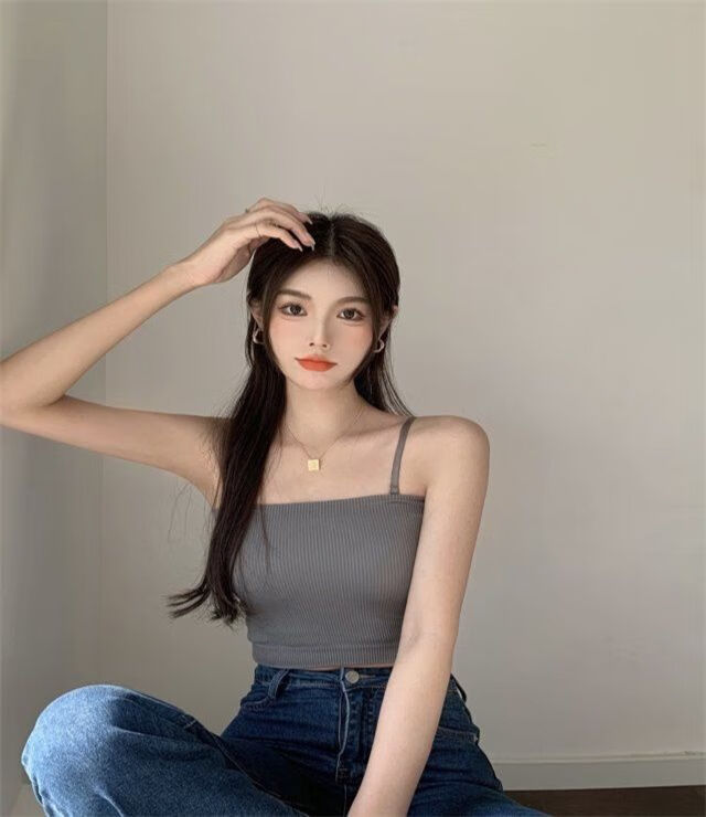 小背心小众上衣抹胸吊带内搭外穿带胸垫两穿背心可拆吊带女 绿色 s码